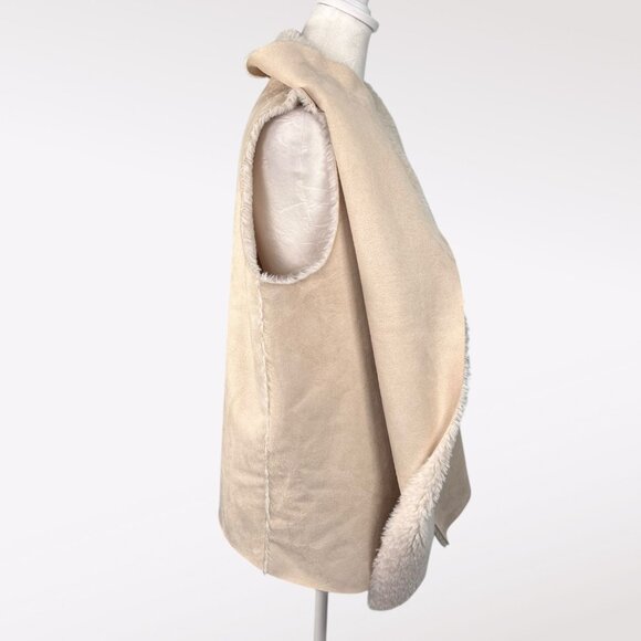 John + Jenn Faux Shearling Suede Drape Vest Open Front Sleeveless Small - Picture 6 of 7